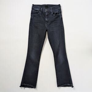 MOTHER Insider Crop Step Fray Jeans 26 Night in Paris Black Raw Hem Denim